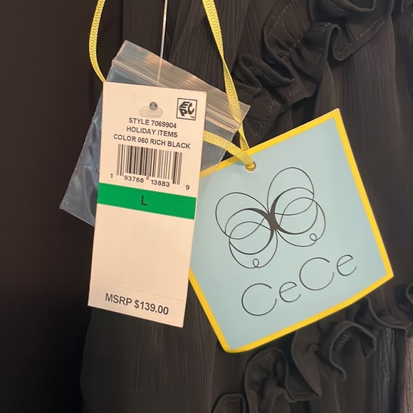 CeCe Ruffle Chiffon Shift Dress in Rich Black Large NWT NEW - Picture 4 of 5